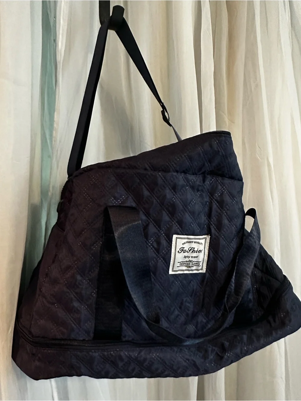 Quilted Navy Fashion Travel Duffel Bag - with multiple zippered compartments New
